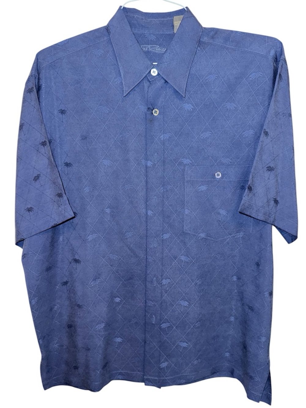 Tori Richard Men's Short Sleeve Button-Down Palm Tree Shirt Navy Blue M